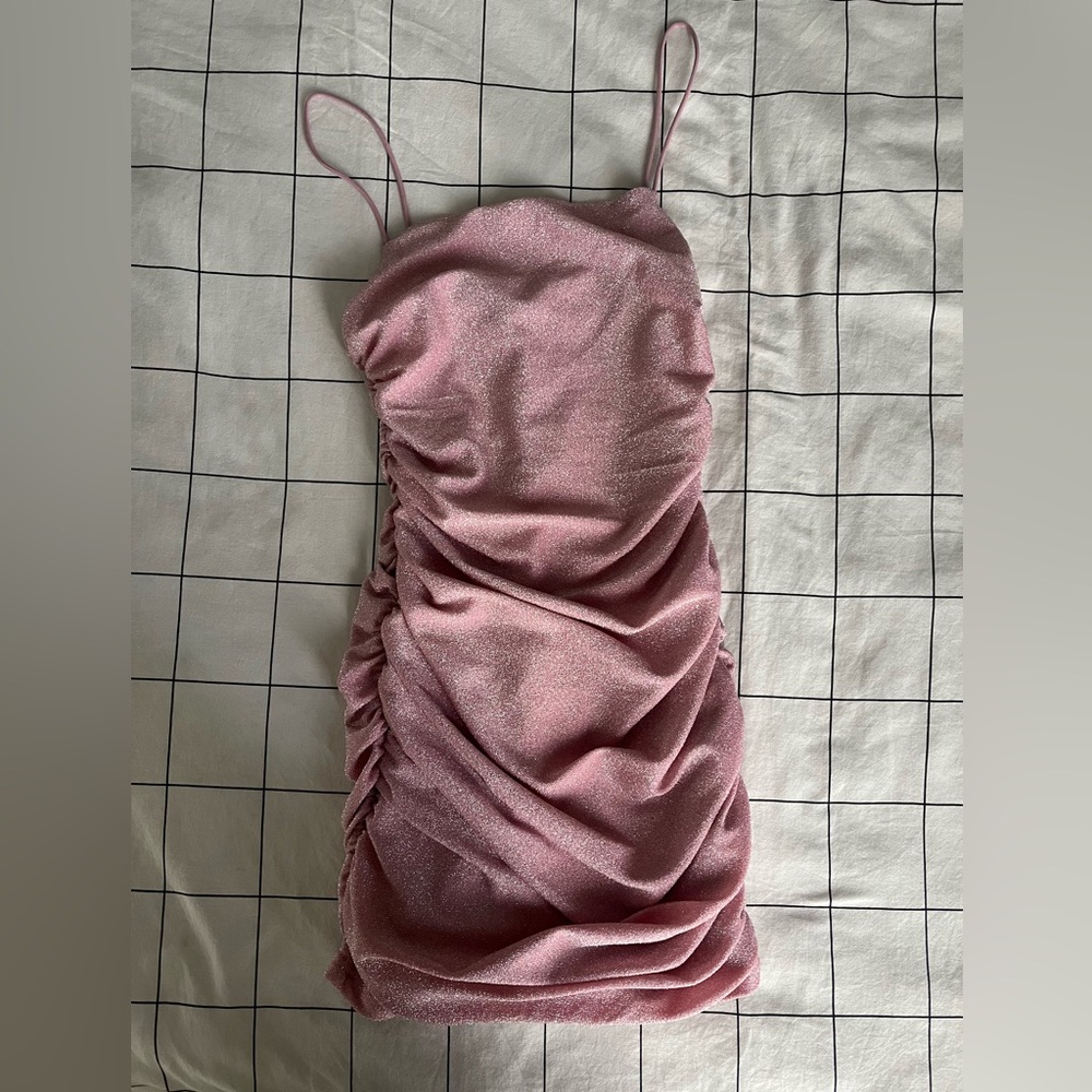 SHEIN Sparkly Pink Ruched Bodycon Dress. Size XXS
